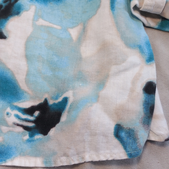 JM Collection Floral Abstract Blue White Linen Button Up 3/4 Sleeve, 4P - Picture 8 of 8